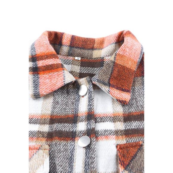 Azura Exchange  Orange Chest Pockets Flannel Plaid Shacket - Picture 8 of 15